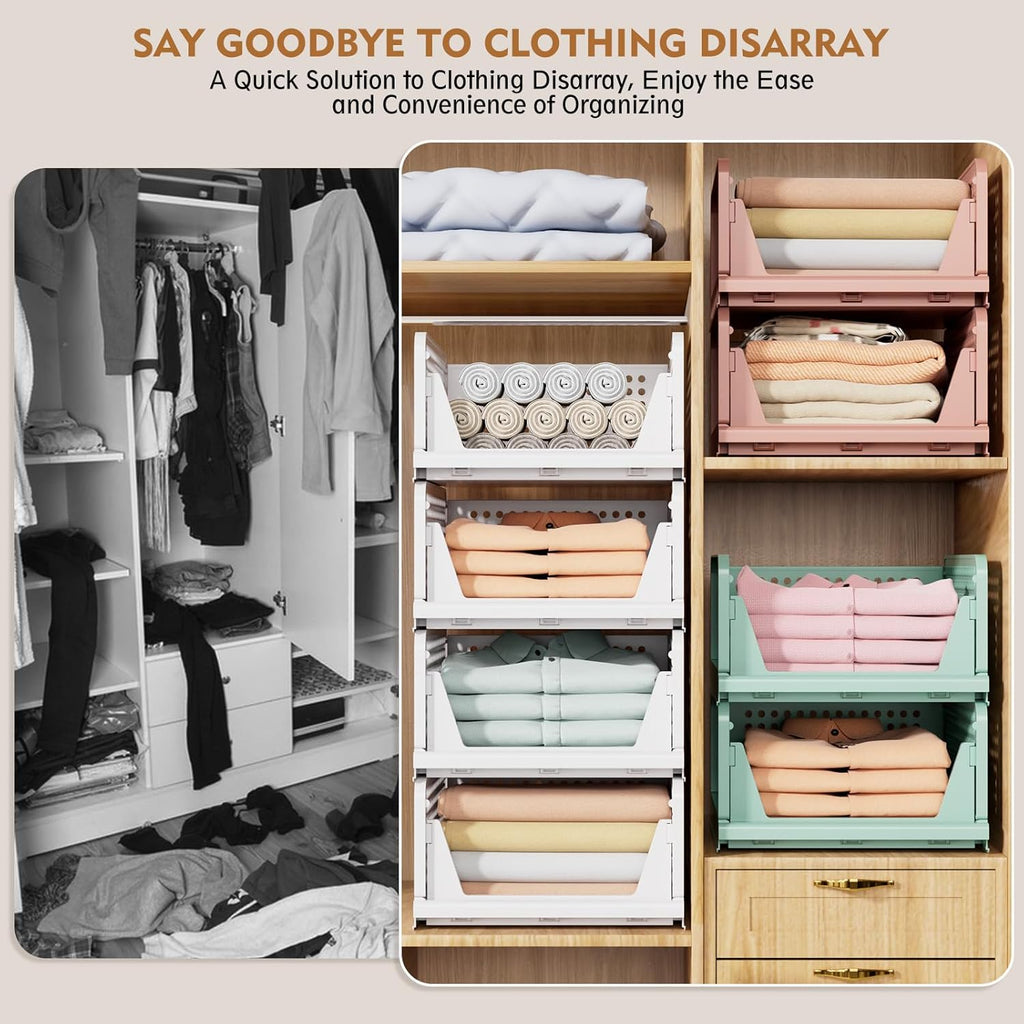 5 Pack Stackable Closet Storage Basket, Multifunctional & Foldable Closet Organizer