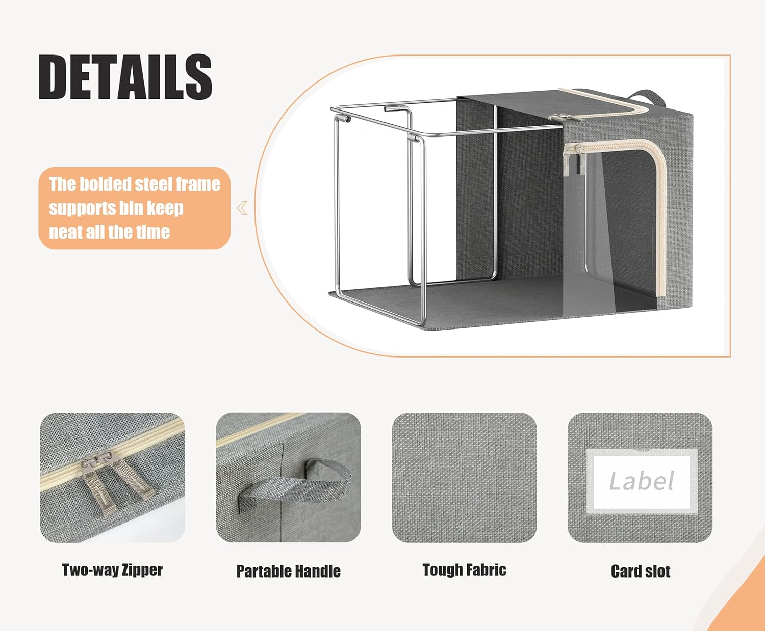 Clothing Storage Bins with Lid, Linen Storage Box With Clear Window＆ Zippers＆ Durable Handles.(3 Pcs,Light Grey,40L)