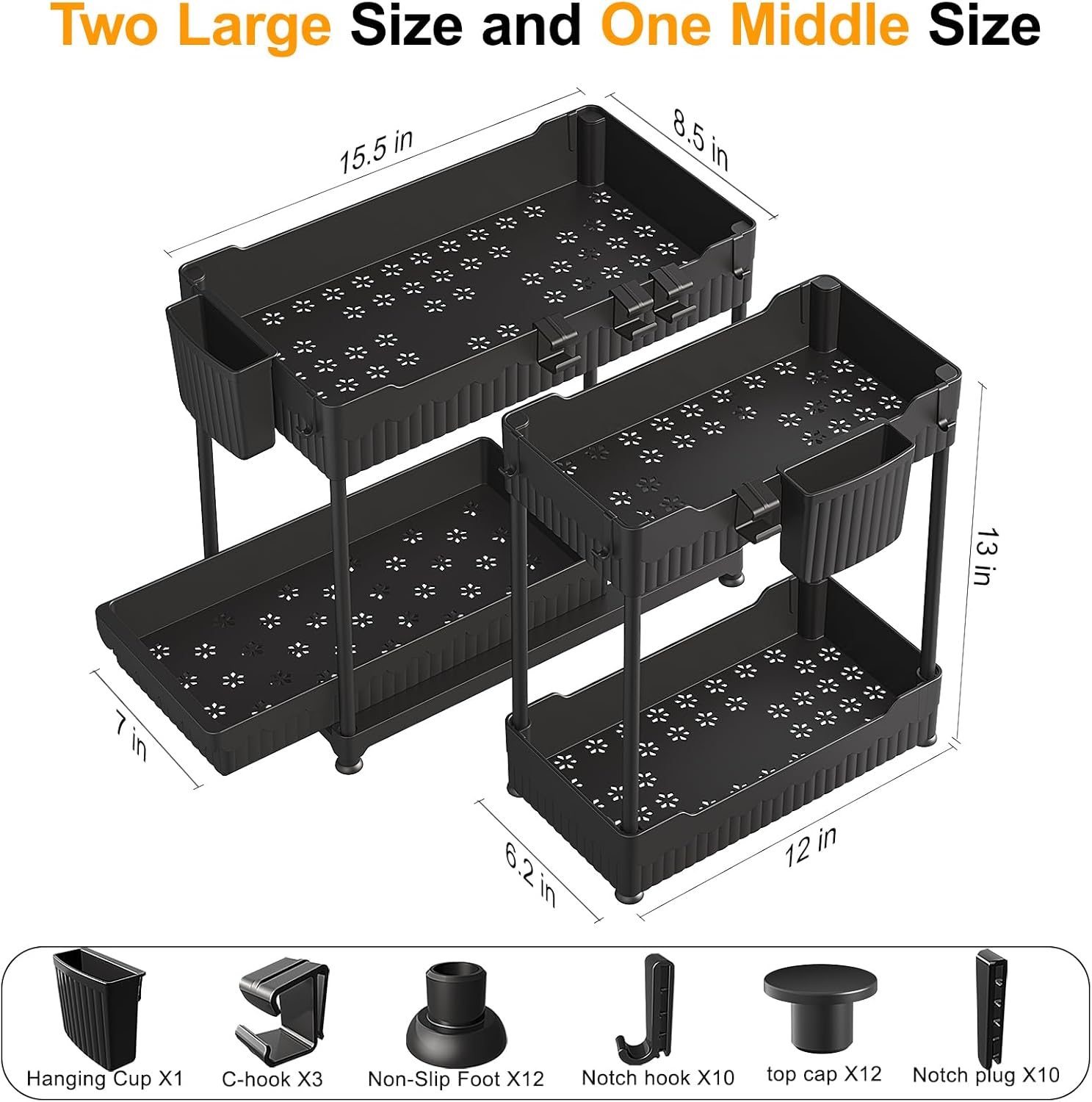 3 Pack Under Sink Organizers, 2-Tier Multi-Use Kitchen and Bathroom Organizers and Storage with Sliding Drawers