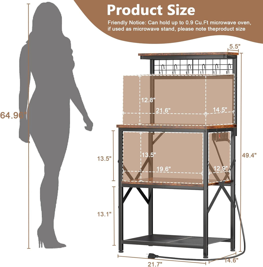 Kitchen Bakers Rack with Power Outlet, Microwave Oven Stand with Storage 4 Tiers
