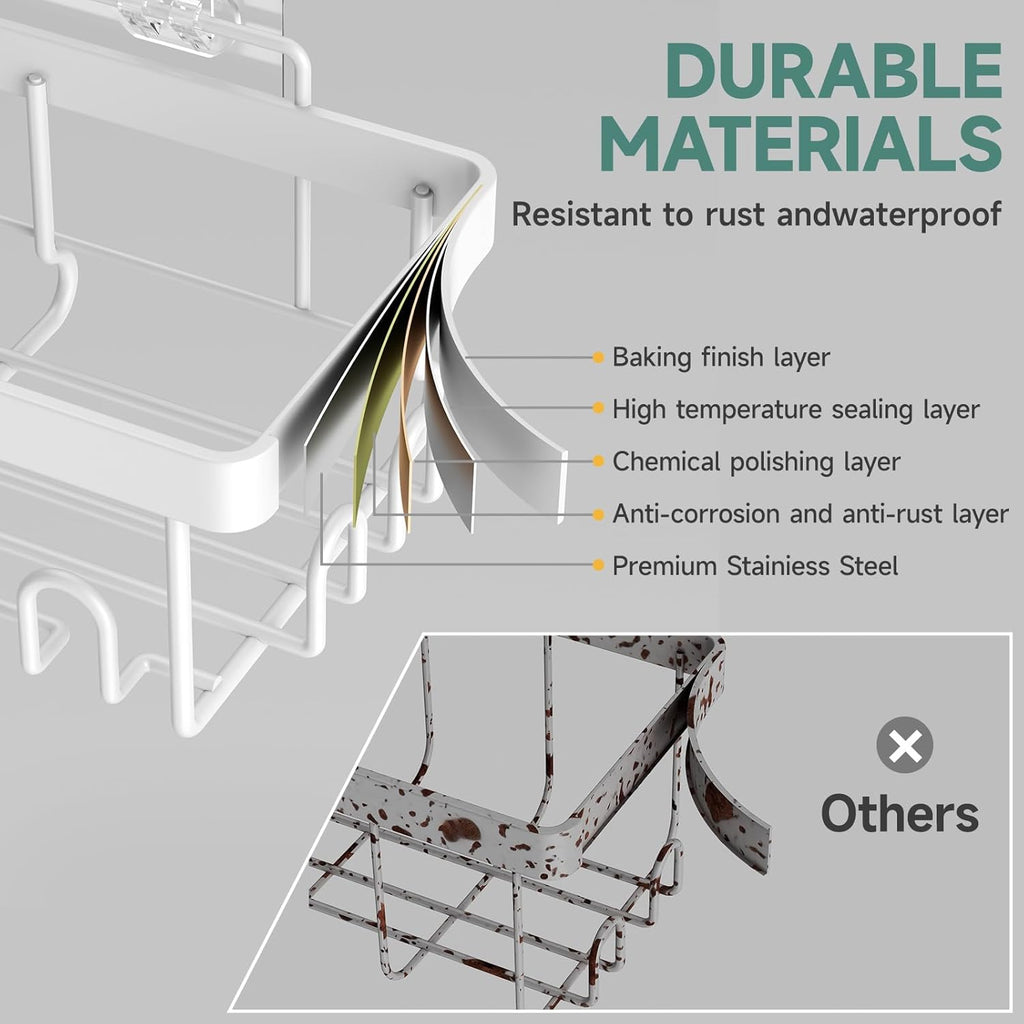 6-Pack Rustproof&Waterproof Shower Caddy, Adhesive Shelves Rack with Soap Holder, Large Bathroom & Washroom Organizer, No Drilling Wall-Mounted