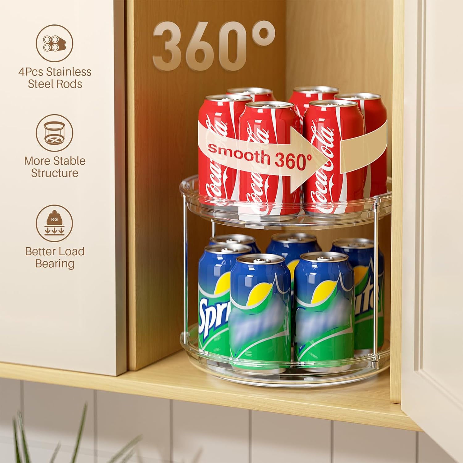 2 Tier Lazy Susan Turntable Organizer 9.25'' Rotating Spice Rack Organization for Kitchen