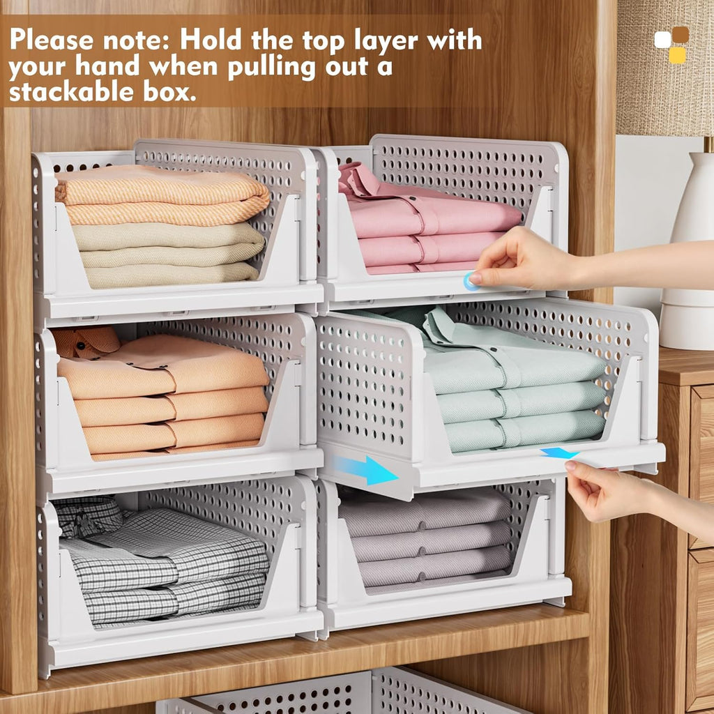 5 Pack Stackable Closet Storage Basket, Multifunctional & Foldable Closet Organizer