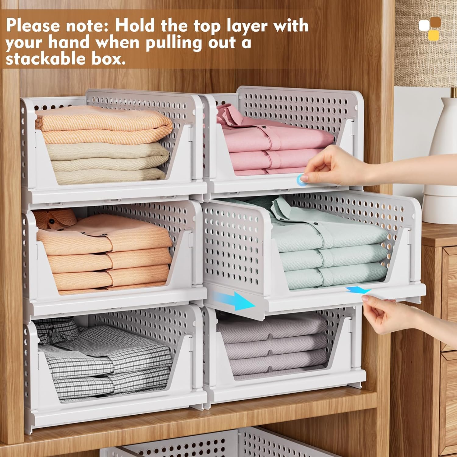 5 Pack Stackable Closet Storage Basket, Multifunctional & Foldable Closet Organizer