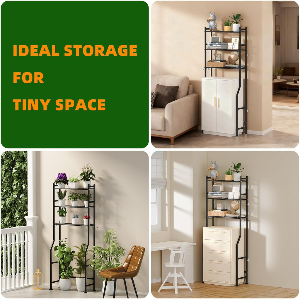 3-Tier Over The Toilet Storage, Space Saver Metal Bathroom Shelves, Freestanding Above Over Toilet Storage Shelf with 4 Hooks for Bathroom