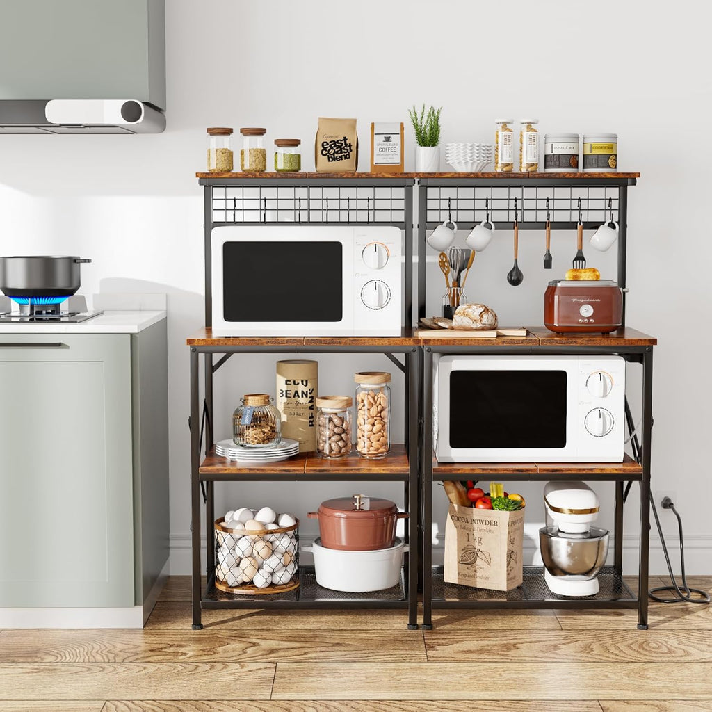 Kitchen Bakers Rack with Power Outlet, Microwave Oven Stand with Storage 4 Tiers