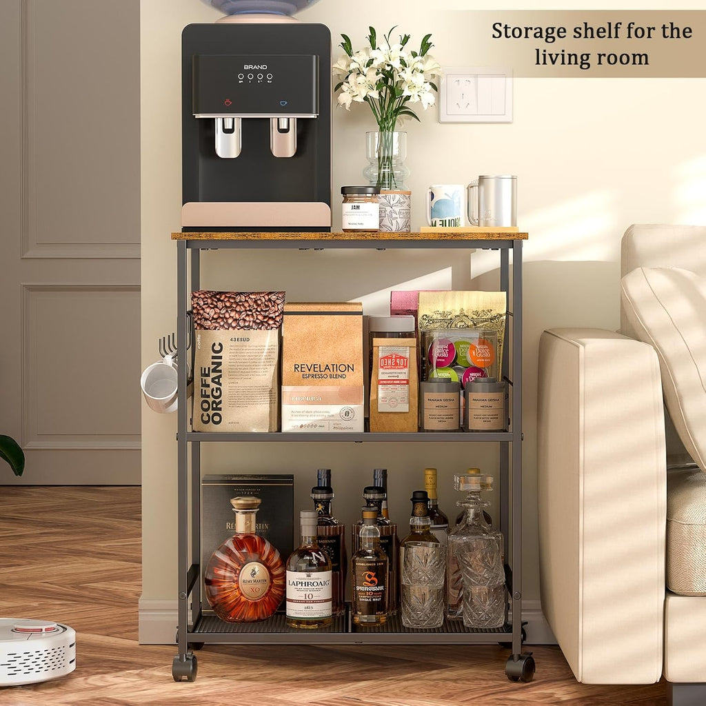 Rolling Kitchen Microwave Cart, 3 Tier Microwave Table Stand with Storage, Kitchen Utility Cart on Lockable Wheels