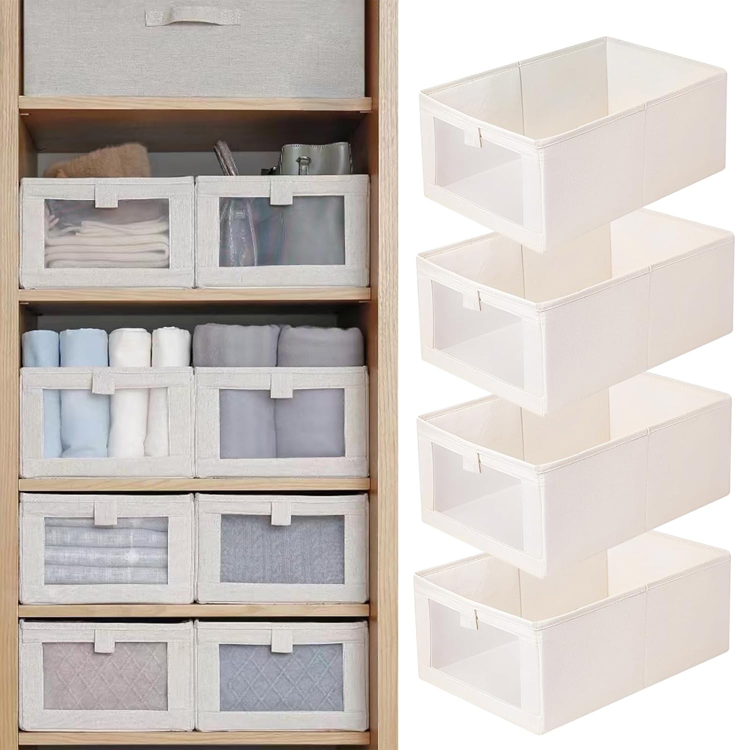 Linen Closet Organizers And Storage, 4 Pack Storage Bins Baskets for Organization
