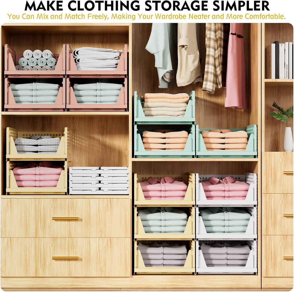 5 Pack Stackable Closet Storage Basket, Multifunctional & Foldable Closet Organizer
