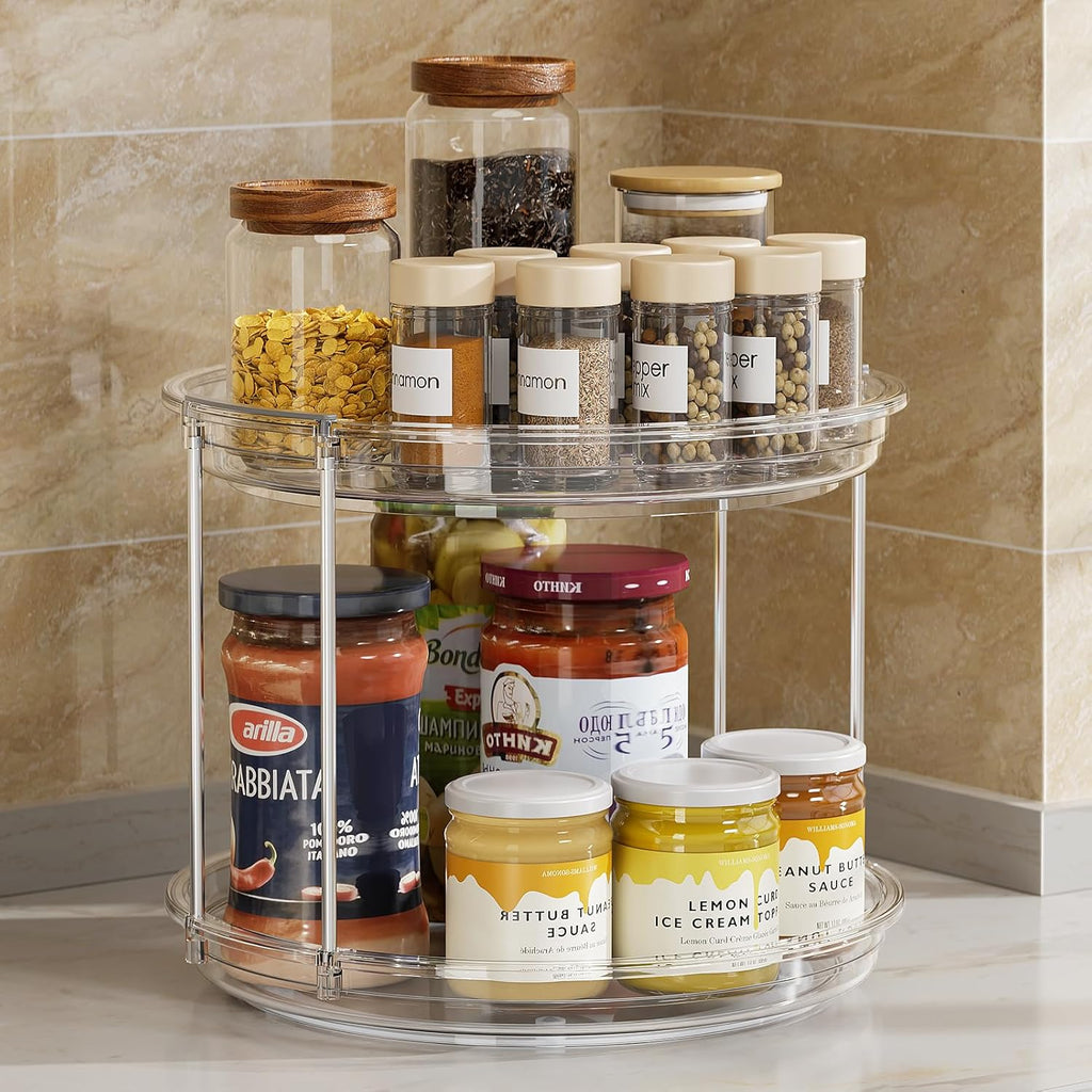 2 Tier Lazy Susan Turntable Organizer 9.25'' Rotating Spice Rack Organization for Kitchen