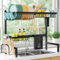 Over The Sink Dish Drying Rack - Adjustable 2 Tier Large Capacity Stainless Steel Drainer with Cutlery & Utensil Holders